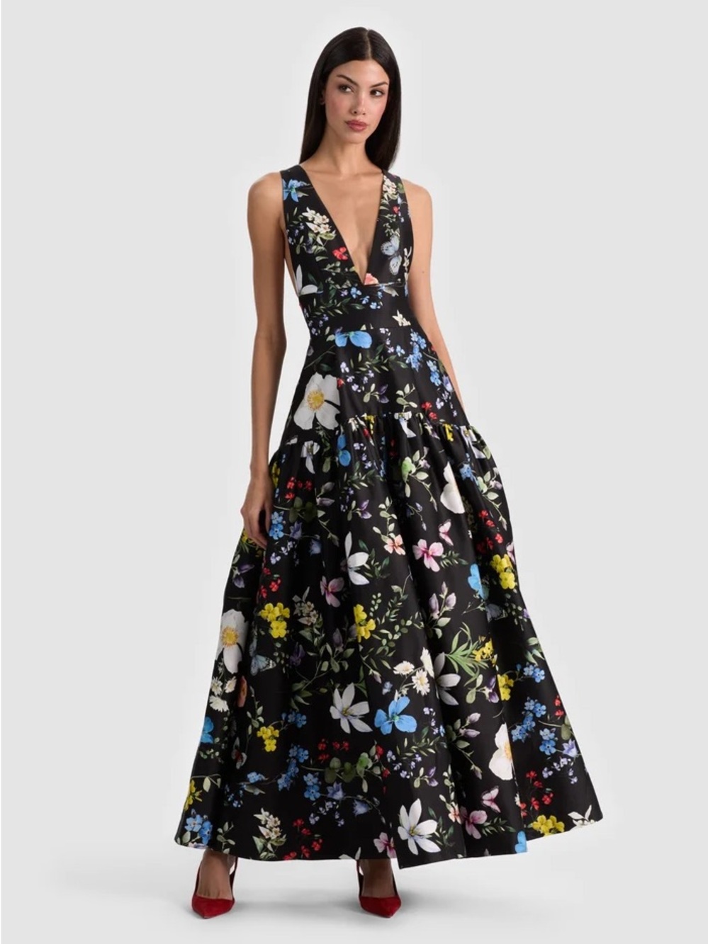 Alice + Olivia Black Floral Lila Gown - Picture 3 of 3